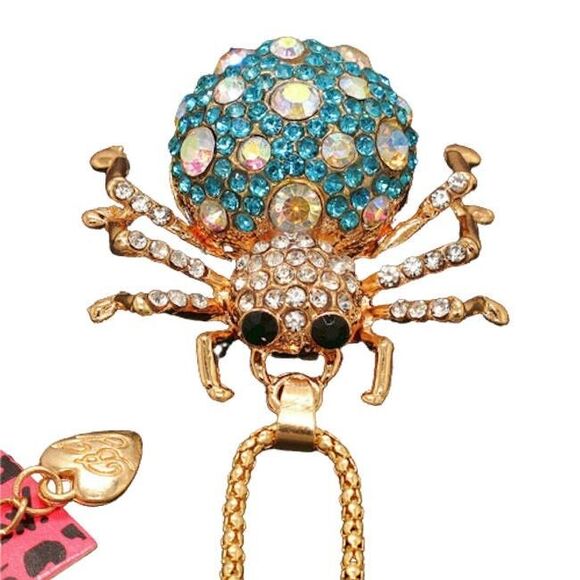 NEW Betsey Johnson Necklace Blue Rhinestone Spider Gold Chain NWT - Picture 5 of 10